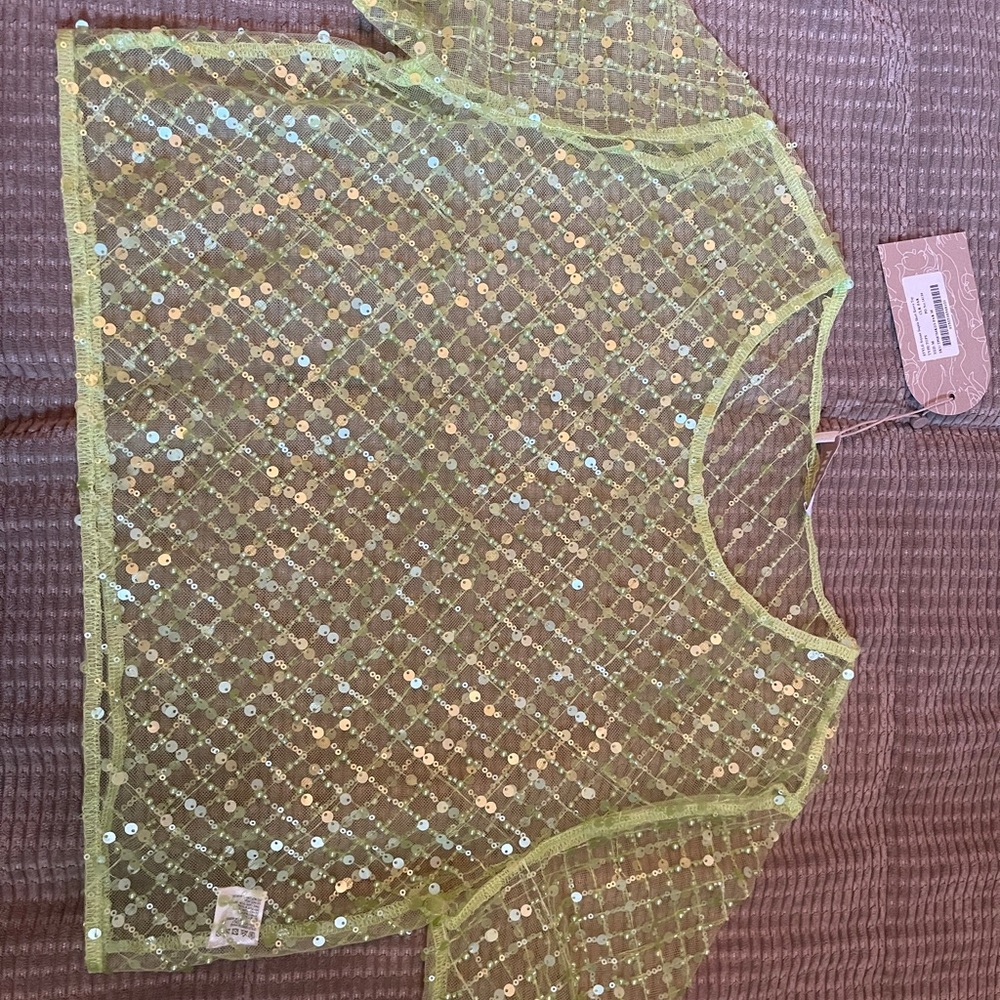 Meshki Brynne Sequin Short Sleeve Top - Parakeet Green - Picture 3 of 6